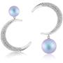 Richapex Fashion Moon Pearl Design Earring,S925 Sterling Silver Pearl Drop Earrings,Asymmetric Dangle Earrings with Swarovski Pearl Jewelry for Women Girl