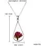 AILUOR Silver Pressed Rose Flower Teardrop Pendant Necklace, Creative Natural Real Dried Flower with Transparent Glass Surface Womens/Girls Fashion Necklace for Wedding Bridesmaid Jewelry