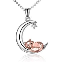 ONEFINITY Fox/Frog Necklace Sterling Silver Origami Moon Fox/Frog Pendant for Women Mom Wife