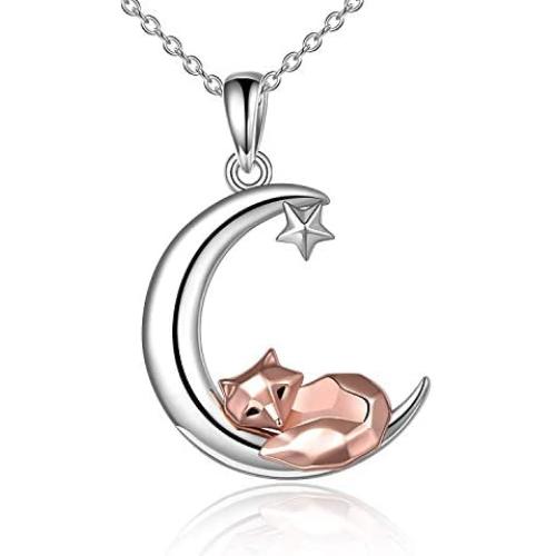 ONEFINITY Fox/Frog Necklace Sterling Silver Origami Moon Fox/Frog Pendant for Women Mom Wife
