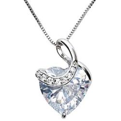 Love Heart Pendant Necklace Zircon Rhodium-plated Copper Jewelry Gifts For Women 18+2
