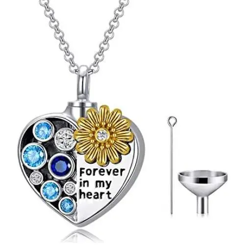 AOBOCO Sterling Silver Urn Necklace for Ashes with Crystal,Memorial Cremation Jewelry Gift AOBOCO Sterling Silver Urn Necklace for Ashes with Crystal,Memorial Cremation Jewelry Gift