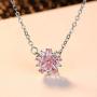 idealway Pink Cherry Blossoms Flower Necklace Earrings Wedding Jewelry CZ Hypoallergenic (Zircon Pink Flower Set)