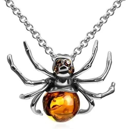 Ian and Valeri Co. Amber Sterling Silver Spider Pendant Necklace Сhain 18'' Ian and Valeri Co. Amber Sterling Silver Spider Pendant Necklace Сhain 18''