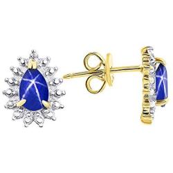 RYLOS Matching Jewelry For Women 14K Yellow Gold Diamond & Blue Star Sapphire Matching Earrings, Pendant Necklace and Ring Set with 18'' Chain 6X4MM Jewelry For Women Womens Jewelry Gold Jewelry