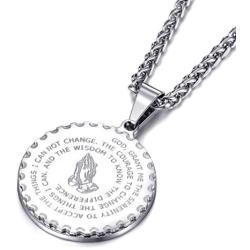 MOO&LEE Serenity Prayer Lords Prayer Coin Pendant Necklace for Men Christian Jewelry 24 Inch Stainless Steel Link Chain