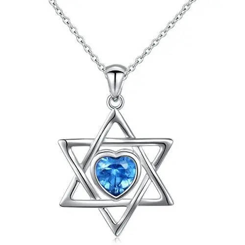 LINLIN FINE JEWELRY 925 Sterling Silver Spiritual Sign Heart CZ Love Knot Star of David Pendant Necklace Gift for Women Girls, 18 inch