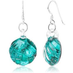 SUVANI Sterling Silver Hand Blown Glass Jewelry Clear Seashell Shaped Dangle Earrings, Color Variations