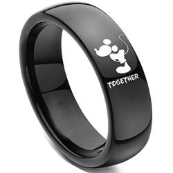 XAHH His and Hers Matching Set Couple Titanium Steel Rings Mickey Mouse Kiss Forever Together Promise Wedding Band Black【Please Buy Two Rings for one Pair】