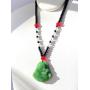 Laughing Buddha Green Jade Stabilized Turquoise Pendant 30''Black White Bead Necklace Carved Long Large Boho Chain Genuine Certified Grade A Jadeite Hand Crafted, Jade Medallion