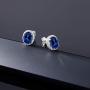 Gem Stone King 925 Sterling Silver Blue Simulated Sapphire Halo Earrings For Women (5.08 Ct Oval 9X7MM)