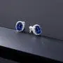 Gem Stone King 925 Sterling Silver Blue Simulated Sapphire Halo Earrings For Women (5.08 Ct Oval 9X7MM)