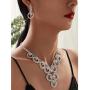 Masiter Rhinestone Necklace Crystal Earrings Glitter Tennis Chain 2Pcs Wedding Bridal Bridesmaid Costume Jewelry Set for Women and Girls