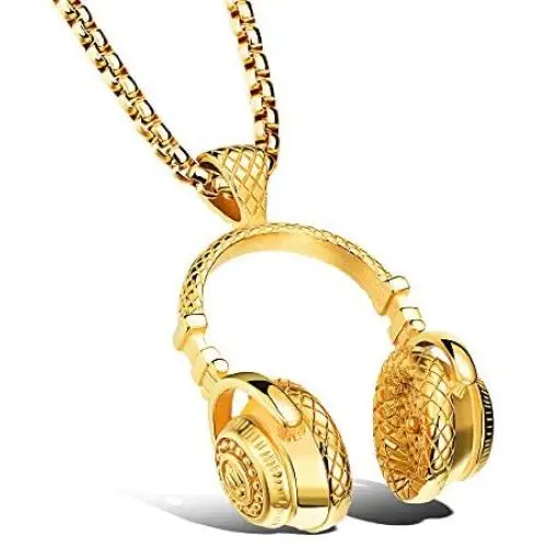 Epychmoot Hip Hop Wireless Earphone Headphone Necklaces Music Headset DJ Necklace Punk Style Personality Microphone Pendant Jewelry