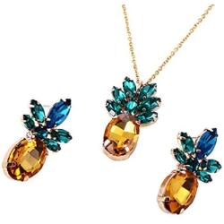 Sparkling Yellow Emerald Crystal Vintage Trendy Fruit Pineapple Earrings Stud Necklace Jewelry Sets For Women Girls (pineapple earring)