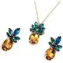 Sparkling Yellow Emerald Crystal Vintage Trendy Fruit Pineapple Earrings Stud Necklace Jewelry Sets For Women Girls (pineapple earring)