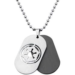 Star Wars Official Licensed Jewelry Mens Imperial Symbol Dog Tag Pendant and Stainless Steel Necklace, 22''