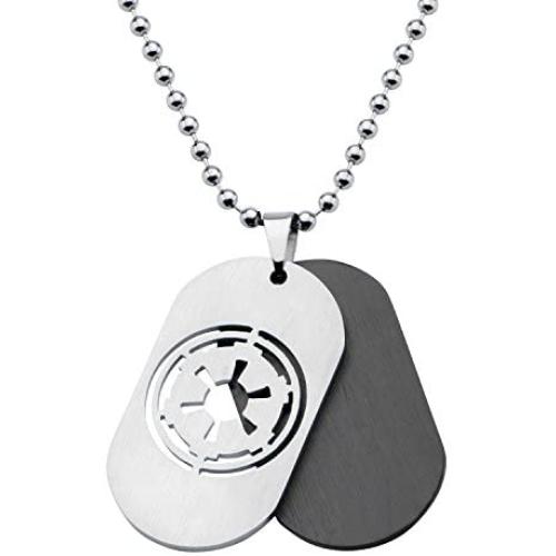 Star Wars Official Licensed Jewelry Mens Imperial Symbol Dog Tag Pendant and Stainless Steel Necklace, 22''