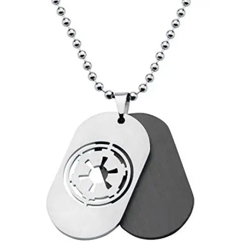 Star Wars Official Licensed Jewelry Mens Imperial Symbol Dog Tag Pendant and Stainless Steel Necklace, 22''