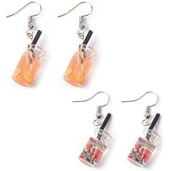 ONLYJUMP Fun Fruit Milk Tea Earrings Set for Women Girls Cute Creative Simulation Candy Kiwi Watermelon Lemon Pearl Bottles Dangle Drop Earring