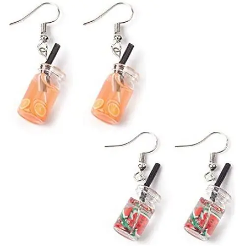 ONLYJUMP Fun Fruit Milk Tea Earrings Set for Women Girls Cute Creative Simulation Candy Kiwi Watermelon Lemon Pearl Bottles Dangle Drop Earring