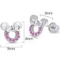 925 Sterling Silver Rhodium Plated Pink Mouse Cubic Zirconia Screwback Baby Girls Earrings