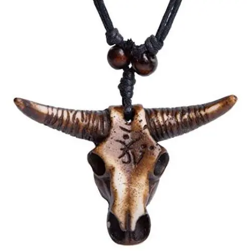 Scddboy Vintage Gothic Bull Skull Head Necklace - Retro Tribe Pendant Chain Scddboy Vintage Gothic Bull Skull Head Necklace - Retro Tribe Pendant Chain