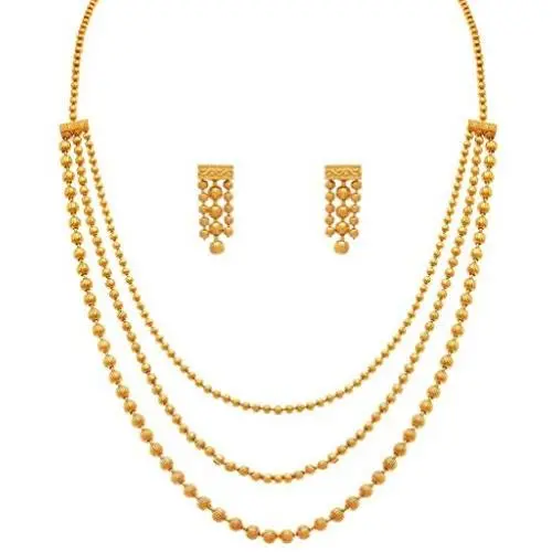 I Jewels One Gram Gold Plated Multi Strands Necklace with Earrings Set for Women MS141