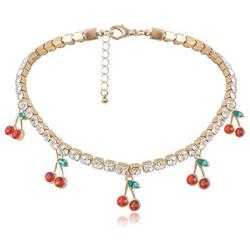 Cherry Tennis Chain Necklace Bracelet Earrings Set Shining Crystal Fruits Choker Necklace Bohemian Cherry Charm Bling Hip Hop Necklace Bracelet Set for Women Girls Jewelry