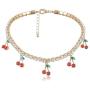 Cherry Tennis Chain Necklace Bracelet Earrings Set Shining Crystal Fruits Choker Necklace Bohemian Cherry Charm Bling Hip Hop Necklace Bracelet Set for Women Girls Jewelry