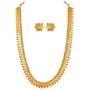 Aheli Wedding Wear Gold Tone Goddess Engraved on Coin Long Necklace Set South Indian Traditional Bollywood Fashion Jewelry Set for Women