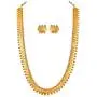 Aheli Wedding Wear Gold Tone Goddess Engraved on Coin Long Necklace Set South Indian Traditional Bollywood Fashion Jewelry Set for Women