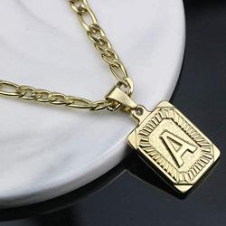 Joycuff Gold Square Initial Necklaces for Women Men Teen Girls Boys Husband Dad Mom Daughter Personalized Name 26 Alphabets Stainless Steel Figaro Chain Vintage Medallion Pendant Necklace