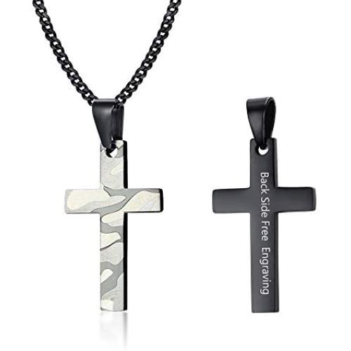 MPRAINBOW Cross Necklace for Men - Stainless Steel Cross Pendant Necklaces for Men and Women Personalized Simple Cross Pendant Gold Silver Black Cross Necklace Jewelry Gifts, 24 Inches Chain