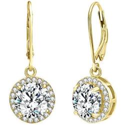 EVER FAITH Womens 925 Sterling Silver Elegant Round CZ Prong Setting Dangle Earrings