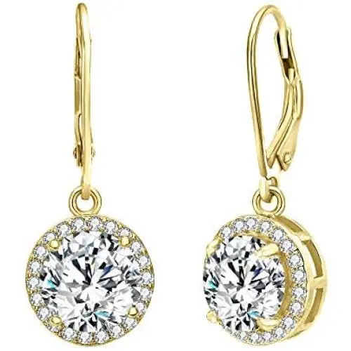 EVER FAITH Womens 925 Sterling Silver Elegant Round CZ Prong Setting Dangle Earrings