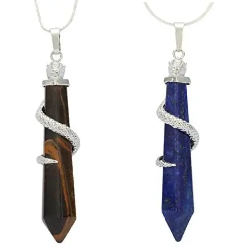 Natural Gemstone Pendant Necklace Healing Crystal Quartz Reiki Chakra Gem Stones 18 Inch Women Girls Men Birthday Gifts (2pcs) Natural Gemstone Pendant Necklace Healing Crystal Quartz Reiki Chakra Gem Stones 18 Inch Women Girls Men Birthday Gifts (2pcs)