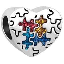 SBI Jewelry Heart Autism Awareness Charm for Bracelets Colorful Puzzle Piece Charm for Women Girls Birthday Gift