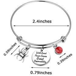 KUIYAI with Great Power Comes Great Responsibility Bracelet with Spider Charm Spiderman Quote Bangle Marvel Movie Gift Inspiration Jewelry