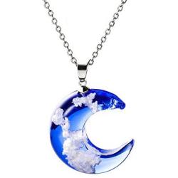 Tattooshe Blue Sky Cloud Resin Necklace Transparent Resin Rould Ball Pendant for Women Natural Jewelry