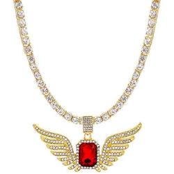HH Bling Empire Iced Out Ruby Pendant Chain,Tennis Chain for Men in Gold Plated 24 Inches