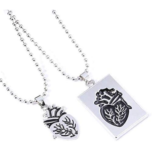 CEAROJEL Couple Necklace for Men Women - Puzzle Jewelry Anatomical Heart Pendant Necklace Stainless Steel Chain Collar, for Him Her