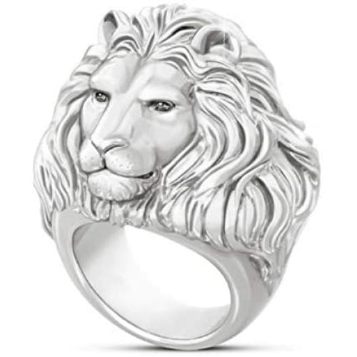Gold Lion Head Ring for Men, Norse Viking Lion with Mane, Lion Totem Ring, Heavy Metal Rock Punk Style Gothic Biker Ring, Amulet Ring, Viking Animal Jewelry Gift for Men Boys