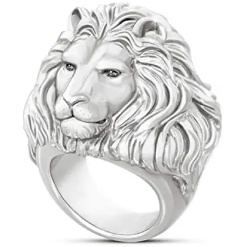 Gold Lion Head Ring for Men, Norse Viking Lion with Mane, Lion Totem Ring, Heavy Metal Rock Punk Style Gothic Biker Ring, Amulet Ring, Viking Animal Jewelry Gift for Men Boys