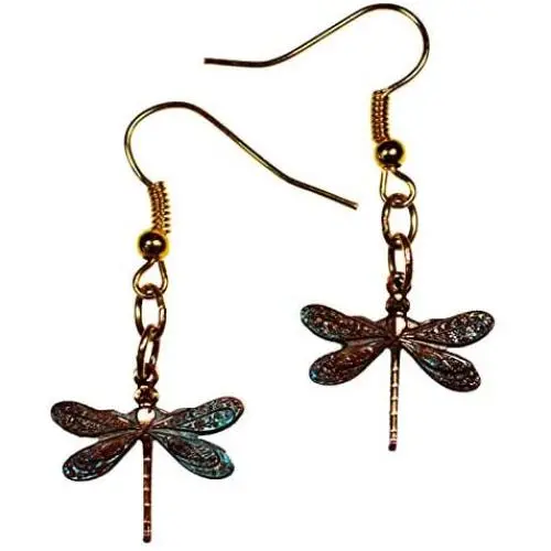 Elaine Coyne Verdigris Patina Delicate Dragonfly Dangle Earrings