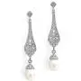 Mariell Cubic Zirconia Vintage Art Deco Dangle Earring with Freshwater Pearl Drops for Brides or Weddings
