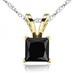 Dazzlingrock Collection 10K Gold Princess Cut Black Diamond Ladies Solitaire Pendant