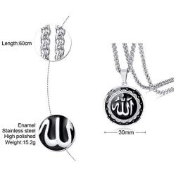 UMtrade Religious Jewelry Men Women Stainless Steel Muslim Allah Islam Round Pendant Necklace