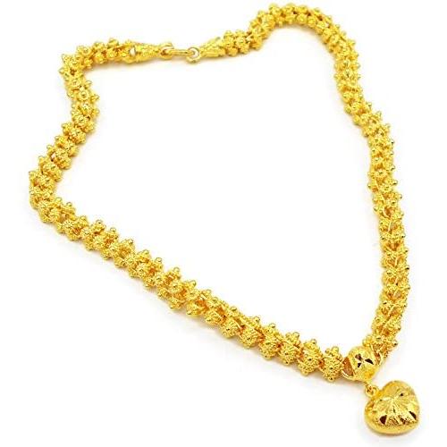 Heart Pikun Flower 22k 23k 24k Thai Baht Yellow Gold GP Necklace Pendant Jewelry Women