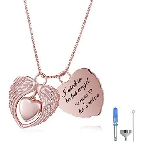 925 Sterling Silver Angel Wing Memorial Urn Pendant Eternally Loved Keepsake Ashes Necklace - I Used to Be His Angel Now Hes Mine 925 Sterling Silver Angel Wing Memorial Urn Pendant Eternally Loved Keepsake Ashes Necklace - I Used to Be His Angel Now Hes Mine